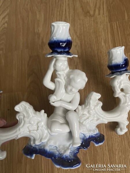 Beautiful Romanian baroque porcelain candle holder with pot.
