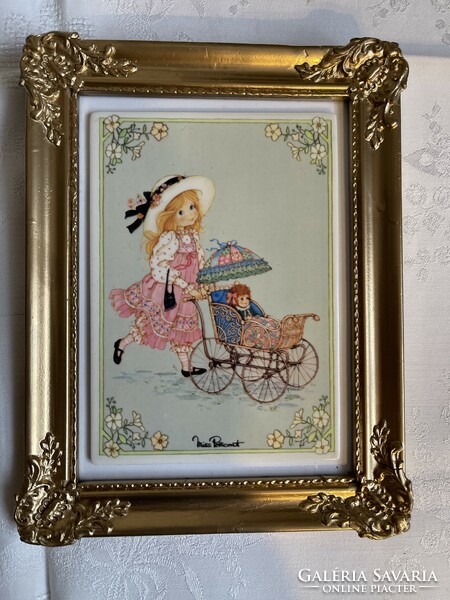 Beautiful vintage villeroy&boch porcelain picture in a wooden frame,