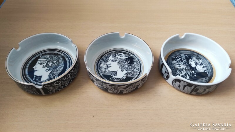 Saxon endre perfect raven house gilt porcelain ashtray / ashtray (3 pcs)