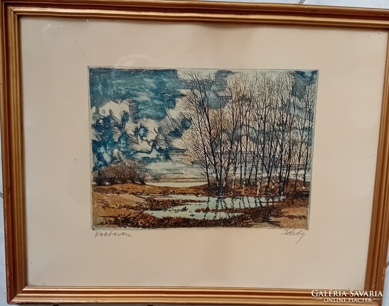 Gyula Feledy: early spring, landscape color etching