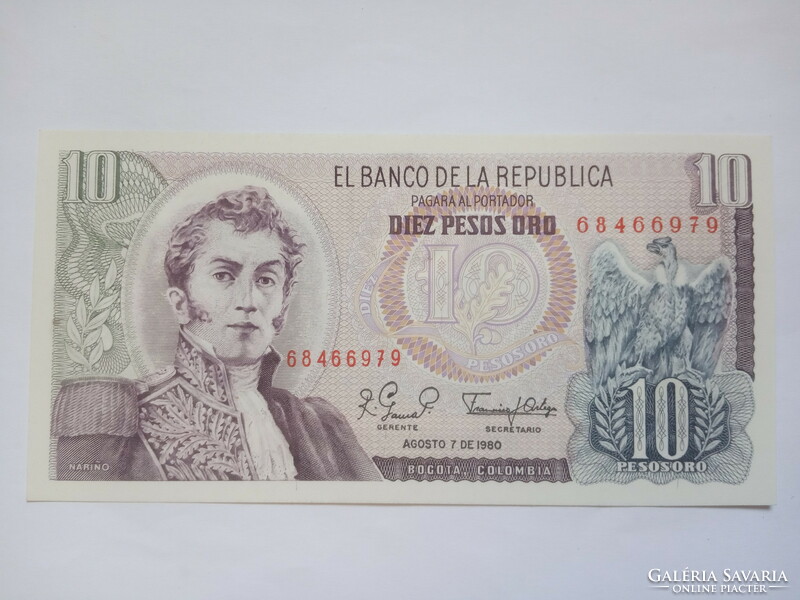 Unc 10 pesos colombia 1980 !!