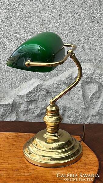 Antik stílusú zöld üveges íróasztali vagy bank lámpa