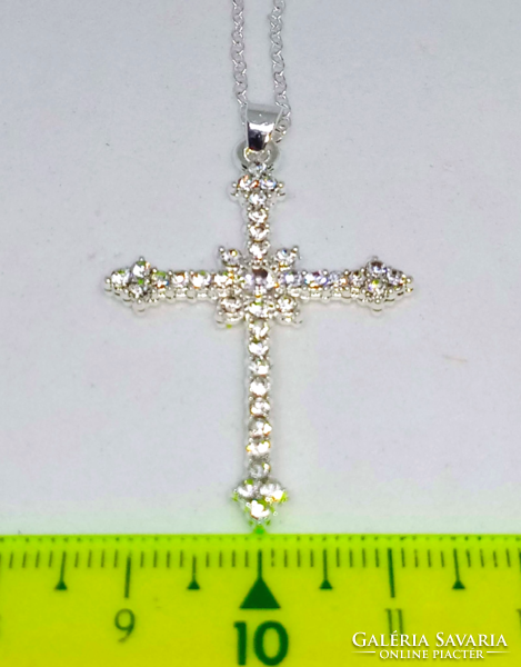 Silver-plated clear cz crystal cross pendant necklace 263