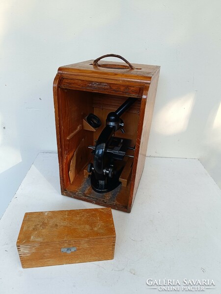 Antik mikroszkóp Zeiss műszer szerszám eredeti dobozában műszaki régiség 552 8852