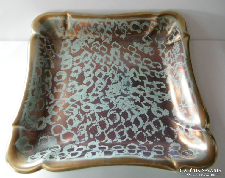 Retro turquoise-gold colored fohr ceramic ceramic decorative bowl, centerpiece, offering