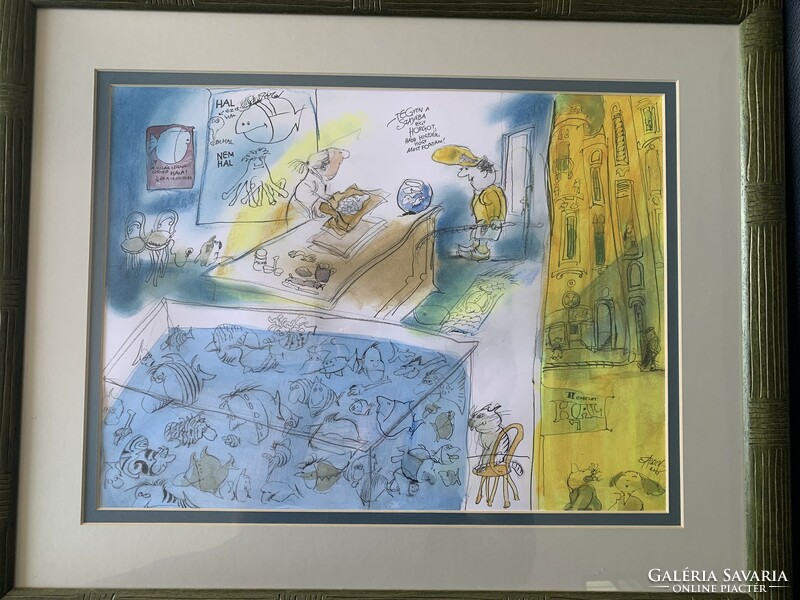 Sajdik Ferenc vegyes technika . Üvegezett , paszpartuval ellátott keretben. Mérete:30x40cm