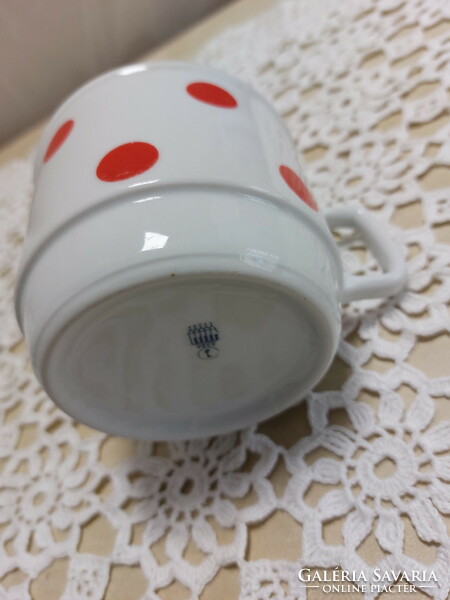 Régi Zsolnay porcelán nagy piros pöttyös retro teás csésze, bögre