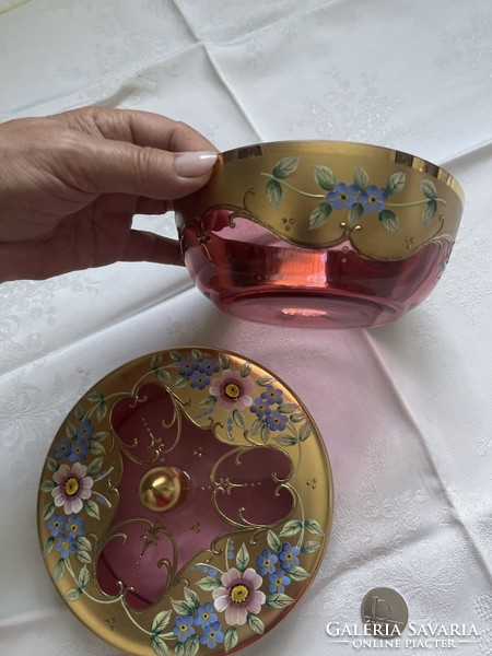 Beautiful antique hand-painted glass bonbon holder