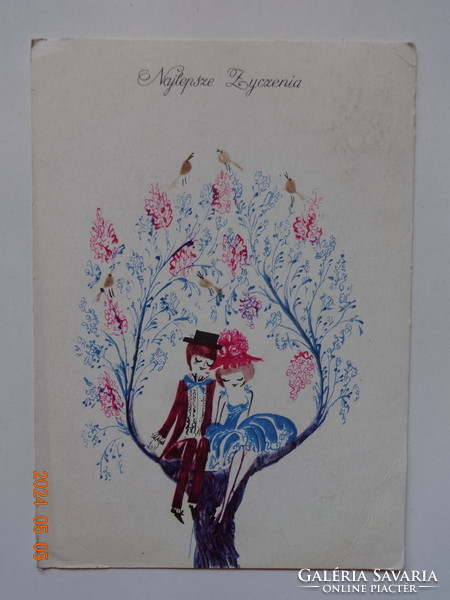 Old graphic greeting card, drawing by julitta karwowska