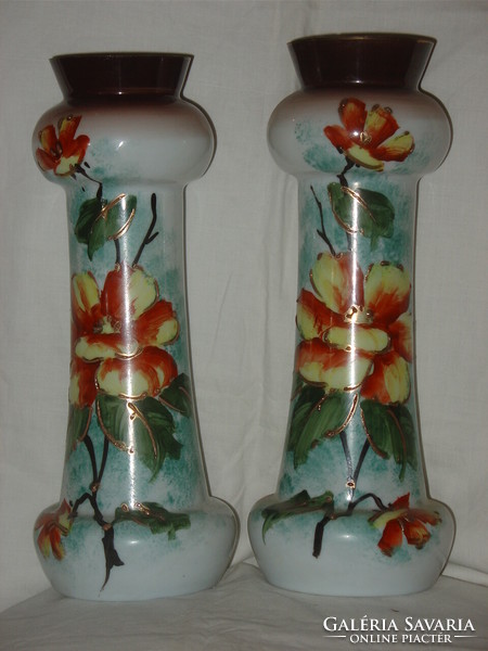 Antique rich hand-painted glass vase 26 cm + 1 free!!
