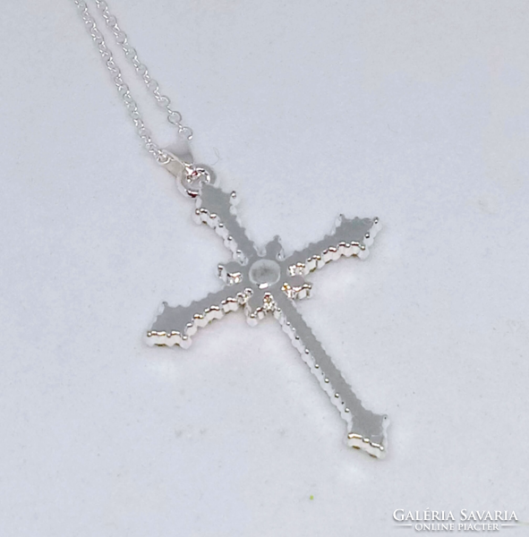 Silver-plated clear cz crystal cross pendant necklace 263