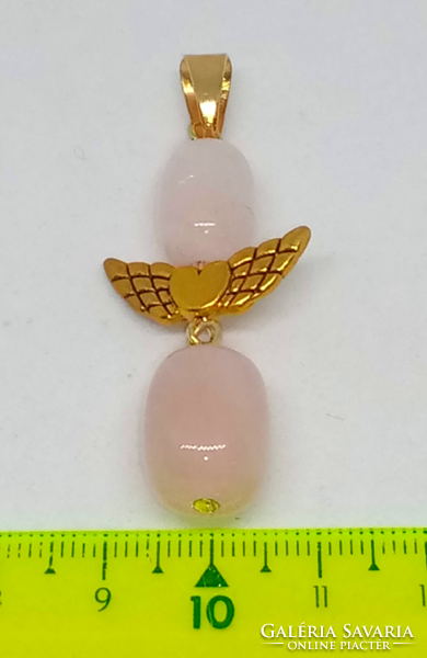 Rose quartz angel pendant w54767