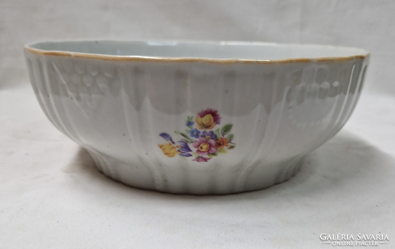 Old Zsolnay flower-patterned porcelain patty stew or soup bowl 21.5 cm.
