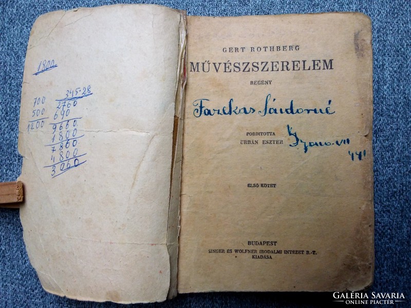 Gert Rothberg: Művészszerelem I-II (1934) Milliók könyve - antik ponyva