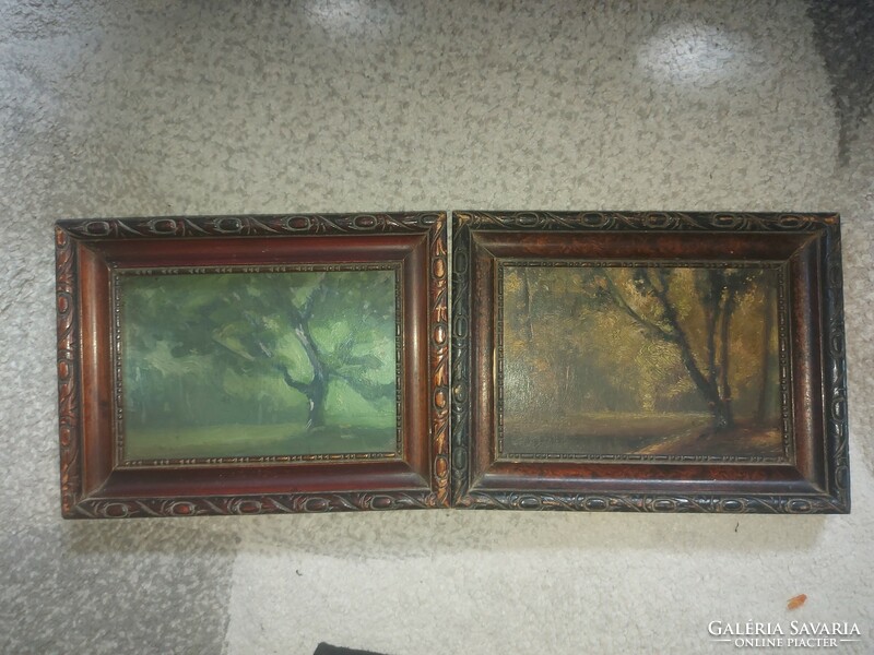 Forest interiors, pair of paintings, oil, cardboard, 17x12 cm + single frame