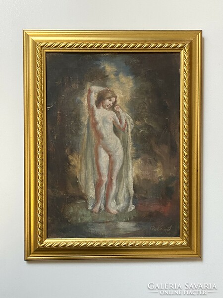 János Prihoda (1891-1965) nude girl female nude oil on canvas labeled painting