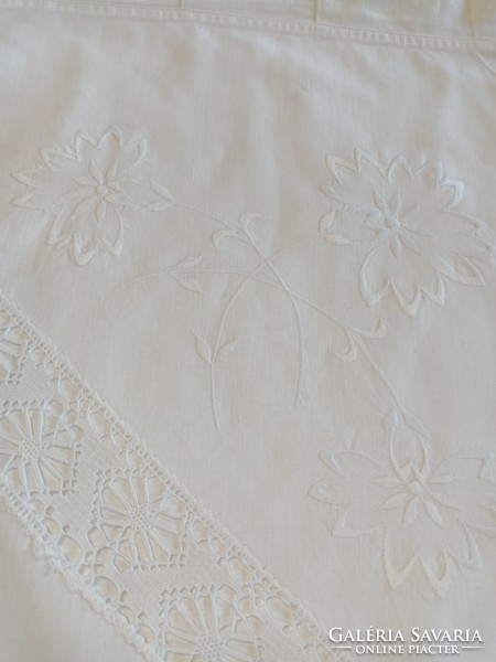 Old, embroidered, lace-decorated large pillowcase 3500 ft
