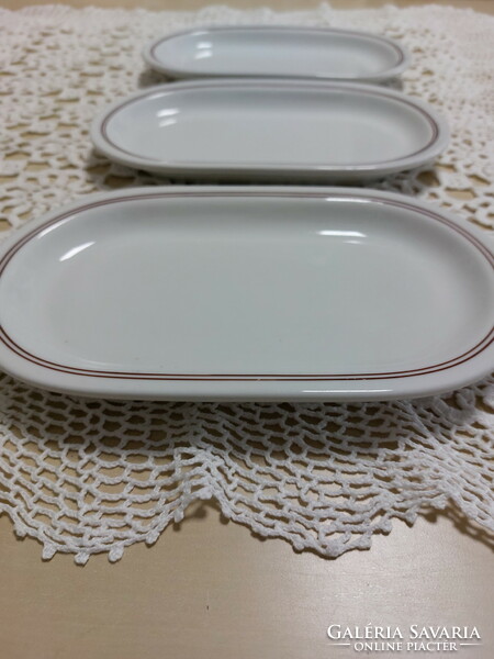 Old Great Plain porcelain with two brown stripes hot dogs, vegetable bowl, plate, 3 pcs