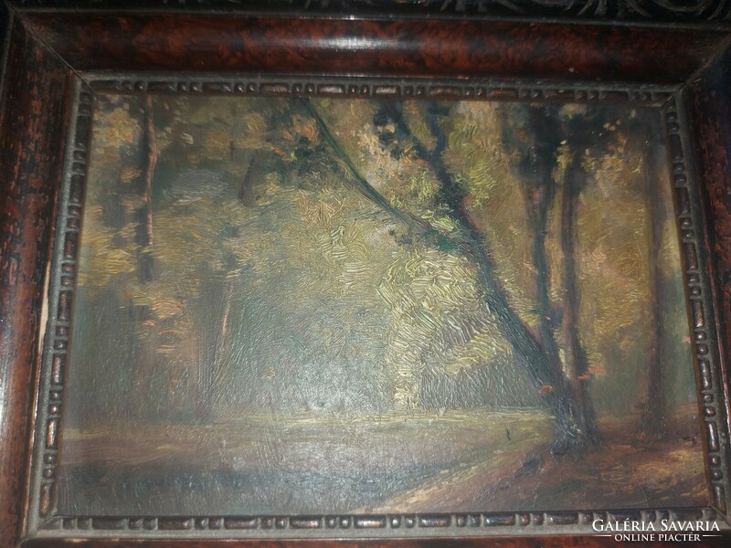 Erdőbelsők, festmény páros, olaj, karton, 17x12 cm+egyenkeret