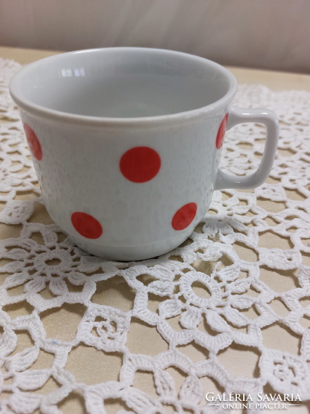 Régi Zsolnay porcelán nagy piros pöttyös retro teás csésze, bögre