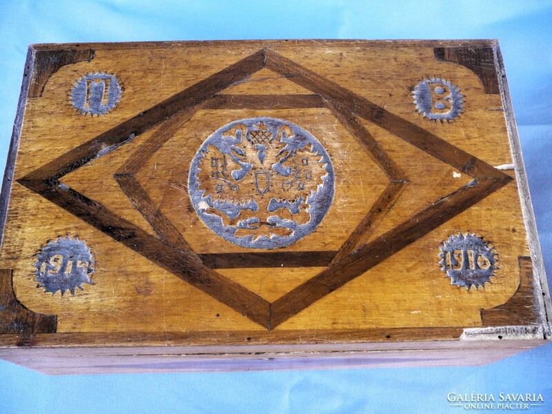 World War 1 inlaid wood carved souvenir box 1914-1916