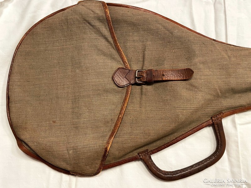 Antique jefferies london tennis racket with contemporary canvas case marked old sports equipment from the beginning of the last century