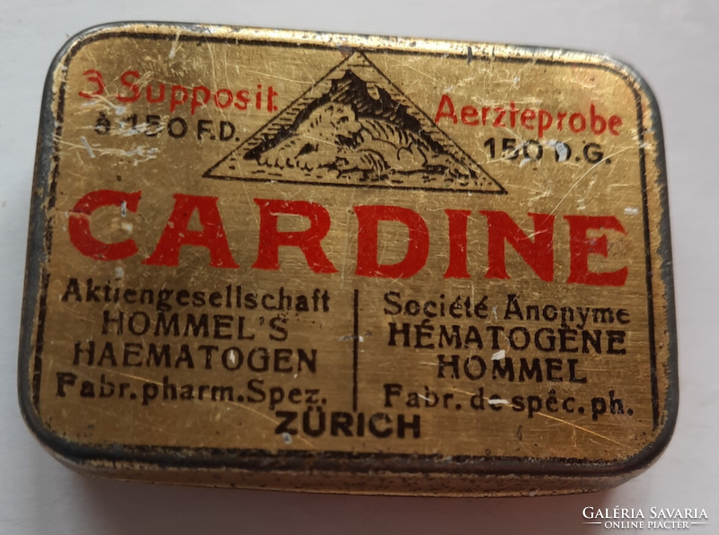 Antik gyógyszeres fémdoboz, pléh doboz CARDINE