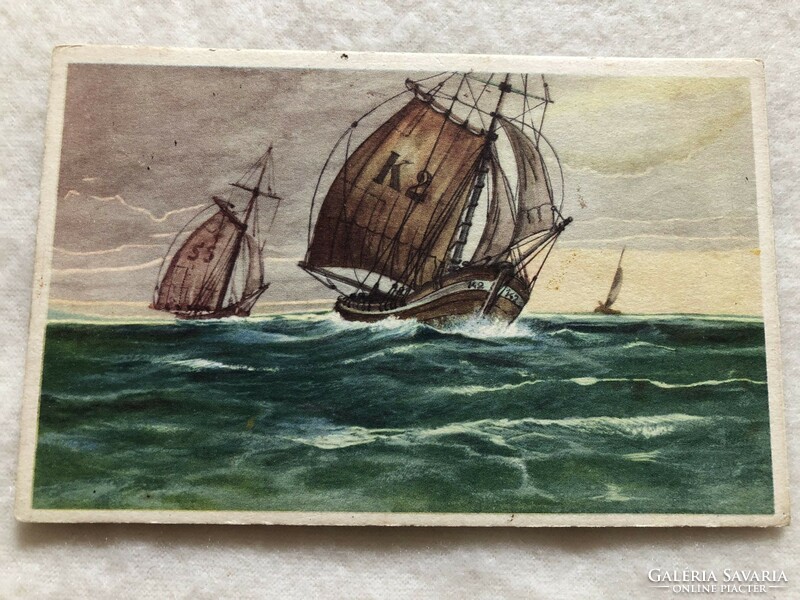 Antique, old graphic ship postcard -10.