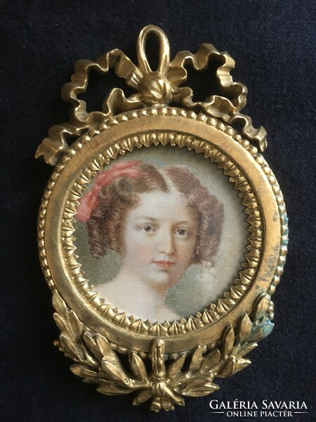 Hand painted miniature in a gilded bronze frame!!!! 10X6.4 cm !!