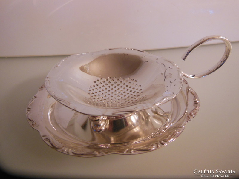 Tea strainer + bowl - new - silver plated - English