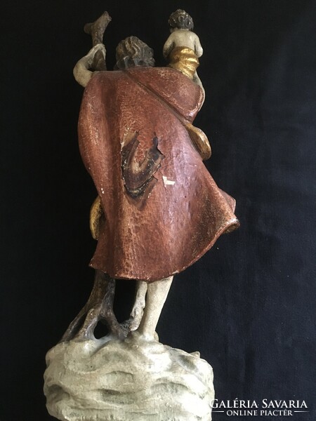 Antique Saint Christopher painted linden statue!!! 37X13 cm!!!