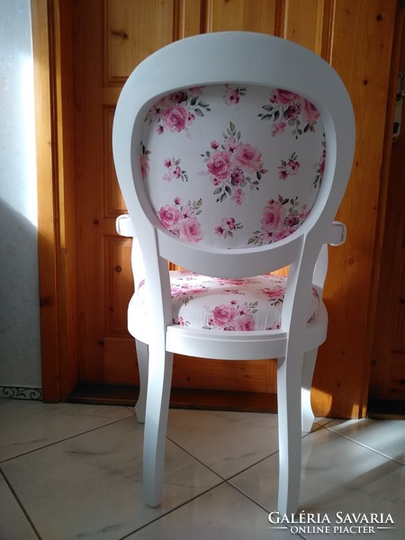 2 Baroque armchairs with neo-baroque armrests with pink rose cover, seat cover, washable