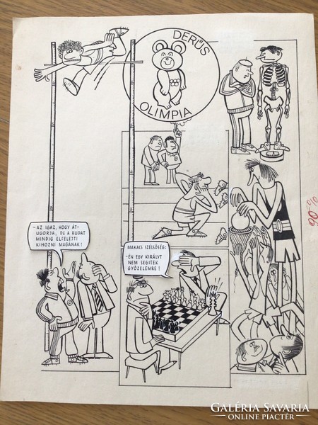 Full-page caricature of cheerful Olympian Bérczi Otto /éva magazine '79/