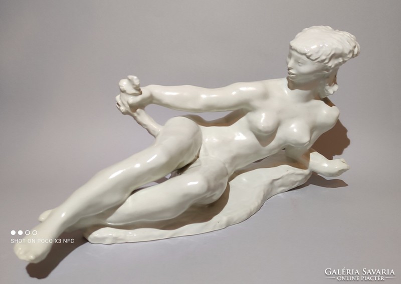Marked Jenő Kerényi reclining nude sculpture porcelain figure