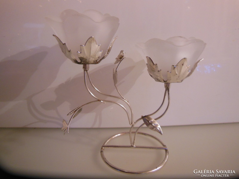 Candle holder - silver plated - 18 x 18 x 8 cm - extra thick glass - English
