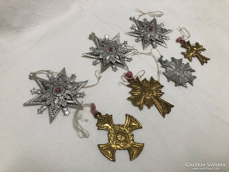 Antique Christmas tree decorations, 7 special pieces made of embossed paper