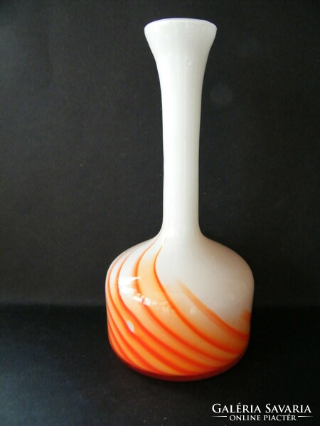 Vintage Murano long neck white-orange glass vase