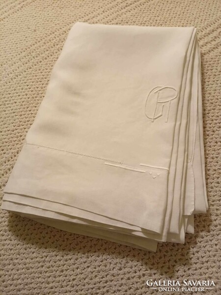 Old, monogrammed, azure linen sheet, 270x190