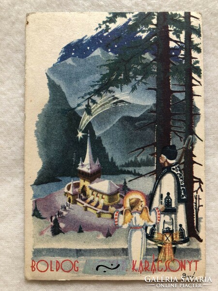 Old Christmas postcard - bozó gy. -10.
