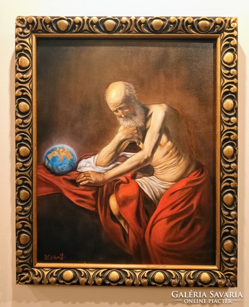 Saint Jerome meditates / oil painting
