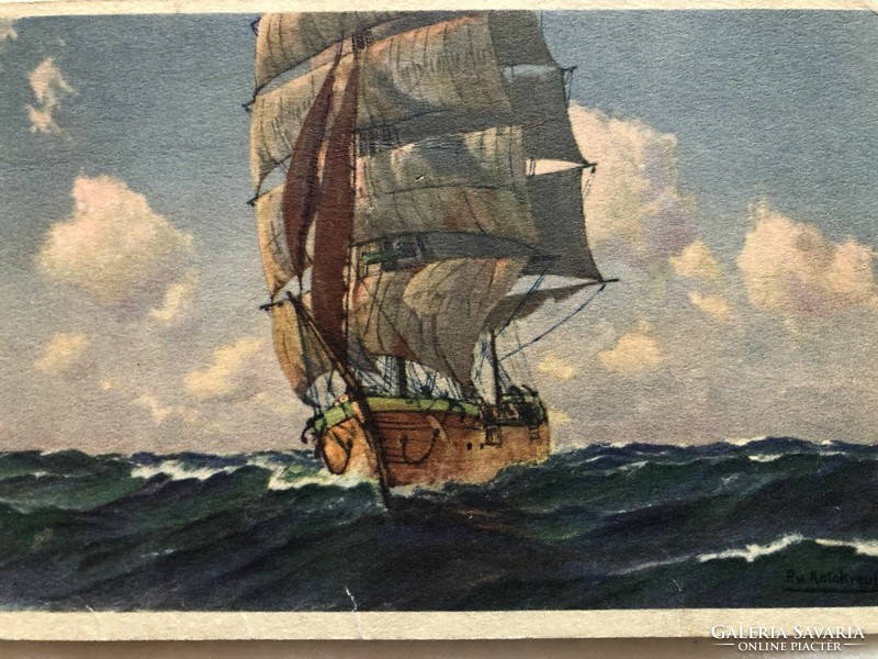 Antique, old graphic ship postcard -10.