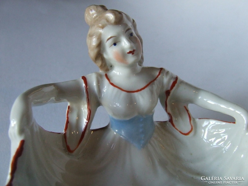Old, antique special, hand-painted Biedemeier lady porcelain figurine, jewelry, toilet holder