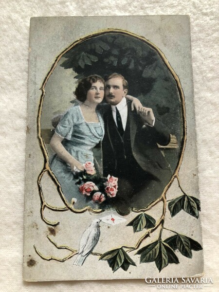 Antik, régi romantikus képeslap - Postatiszta                                       -10.