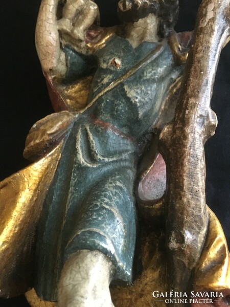 Antique Saint Christopher painted linden statue!!! 37X13 cm!!!