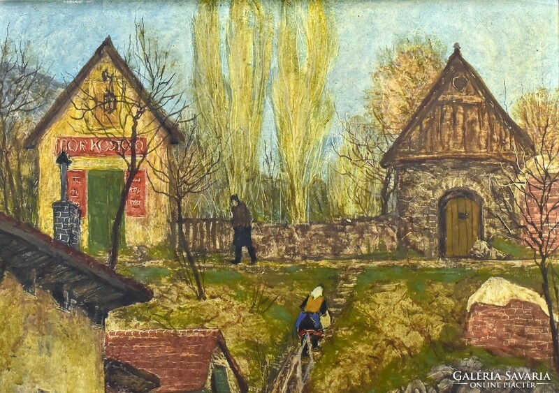 Erzsébet Hikádi (1911-2008): village detail with goats