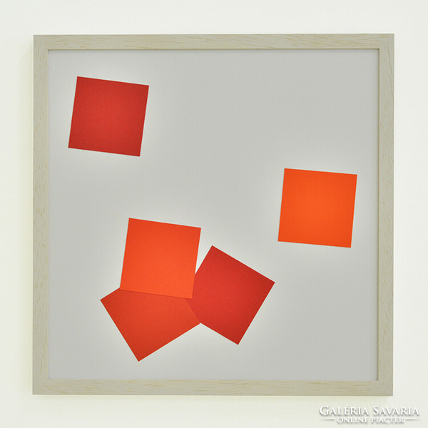 Vera Molnár (1924-2023) - cinq carrés rouges, 2018, collage on paper