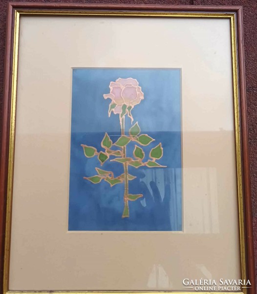 Anna Varsányi - silk screen rose with a blue background