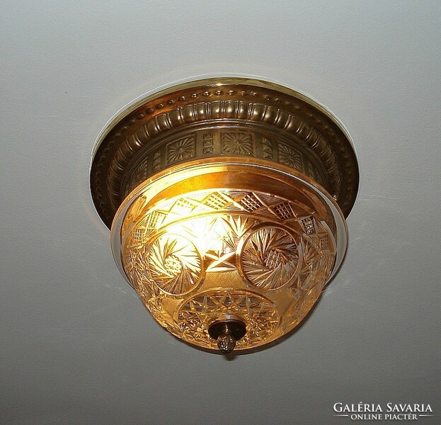 Antique ceiling lamp with an original cut crystal lampshade