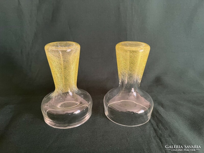Sárga karcagi fátyolüveg gyertyatartó párban (U0037)