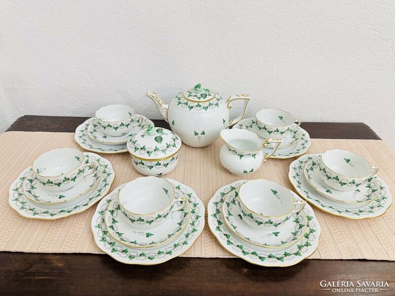 Herend tea set for 6 persons with parsley pattern + cookie plates (23 pcs).